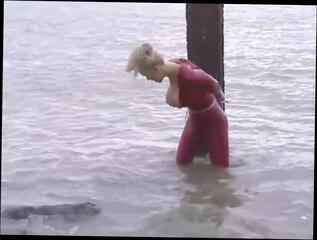 Video 1588718034: latex bdsm bondage, latex fetish bondage, gagged latex, red catsuit, cosplay latex
