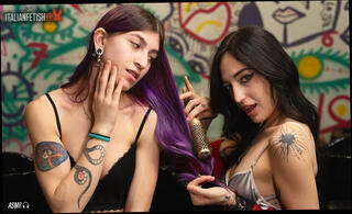 Video 1612980484: latex lesbians, vr porn lesbian, pierced tattooed lesbians, brunette lesbians toying, fishnet stockings latex, kissing experience, kissing sounds, french kissing