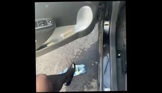 Video 1623045073: solo female feet, feet domination, dominant black woman, solo blonde woman, amateur female domination, high heel domination, feet crush, black stockings feet, car feet, 60fps amateur