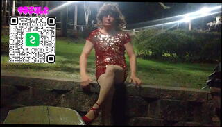 Video 1385360415: sissy crossdresser, crossdresser park, sissy outdoor