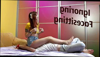 Video 1540554801: mistress facesitting slave, mistress humiliates slave, mistress femdom slave, mistress smothers slave, straight humiliation, jeans shorts facesitting, princess facesitting, petite princesses femdom