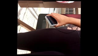 Video 1348779335: cameltoe leggings, candid toes, small toes, toe brunette