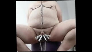 Video 1625204335: bdsm fetish cock, nipple clamps ball, clamped stretched
