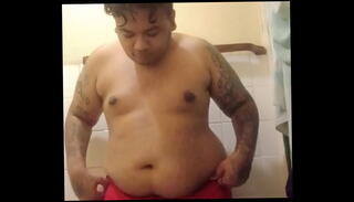 Video 1357142655: piss play pee, chubby pee, hairy pee, home bathroom pissing, chubby belly play, pissing hard, chubby red, chubby tattooed