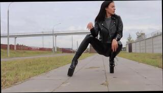 Video 934579595: bdsm femdom fetish, solo femdom, solo amateur girls, leather fetish girls, solo brunette girl, solo girl outdoor, high heels femdom, femdom leg, femdom date, pants fetish, tights fetish