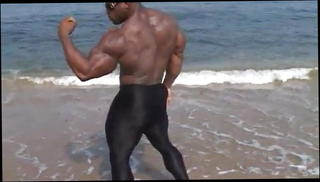 Video 1550176201: gay muscle hunk, muscular gay hunk, gay black hunk, hunk posing, beach hunk