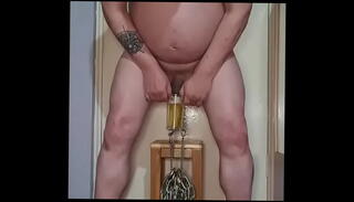 Video 1621156635: chain nipple clamps, pee humiliation, peeing naked, swallow pee, homemade pee, amateur pee, male pee, takes pee