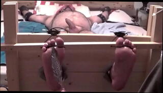 Video 1275898905: bondage gag blindfold, blindfolded ball gagged, bdsm ball gag, bondage feet tickling, toe gagging, feet tickled stocks, bound