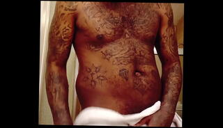 Video 1621970195: black boy solo, caught showering, solo tattooed