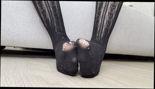 Video 1654024243: solo female feet, feet licking, amateur solo female, little kiss, stockings kissing, kissing black