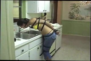 Video 259425901: girl bdsm, straight bdsm, bdsm tied, drinking bdsm, girl kitchen