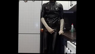 Video 1598479695: latex leggins, latex jerk, leather leggins, latex man, kitchen jerk