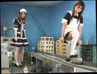 Video 800302104: lesbian babes toying, lesbian maid, asian lesbian toys, maid plays, giantess toy, crush toy