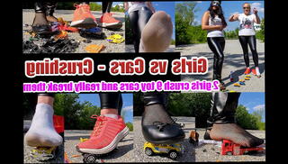 Video 1127961445: girl toying, toy car crush, toyed smashed, giantess toy