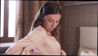 Video 1597886204: solo teen female, sexy pink stockings, lovely small breasts, bare breasts, sexy bed