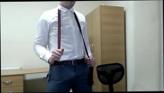 Video 1500126545: twink strips, shoe fetish, leather fetish, uniform fetish, fetish office, twink plays