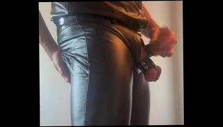 Video 1656266065: cock solo handjob, solo masturbation handjob, cockring jerk, cockring ball, solo leather